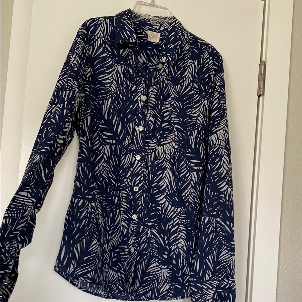 J. Crew Navy and White Button Down Shirt, LARGE